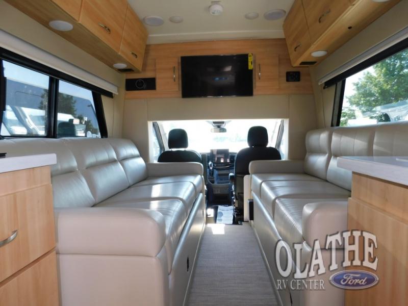 Chinook Maverick DS interior view of the sofas and overhead TV